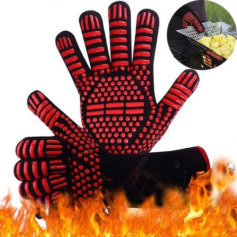 Gant four,gant anti chaleur unisex,résistant à la chaleur jusqu'à 800°C silicone anti dérapant pour BBQ/Four/Gril/Cheminée/Soudage/Cuisson (Rouge) (1/5)