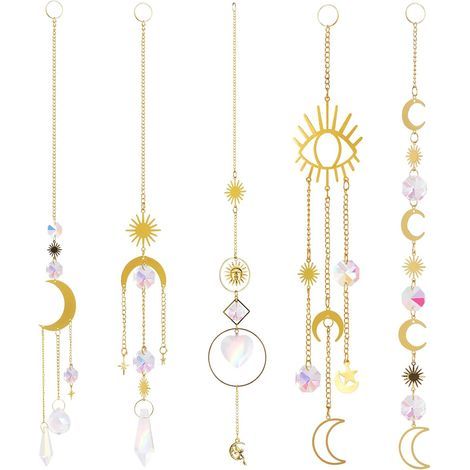 Sonnenfänger-Set mit 5 Kristallanhängern, Sonnenfänger-Ornament, Kristalldekoration, Kristallprisma, Regenbogen-Windspiel, zum Aufhängen am Fenster oder im Garten (1/5)