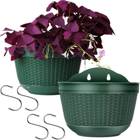 Pots Suspendus Plantes en Plastique Lot de 2 Jardinières Suspendu Pot de Fleurs à Suspendre et 4 Crochets pour Jardin Balcon Cour Extérieur (1/5)