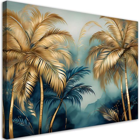 Tableau déco palmiers bleus et or sur fond gris 100x70 (1/5)