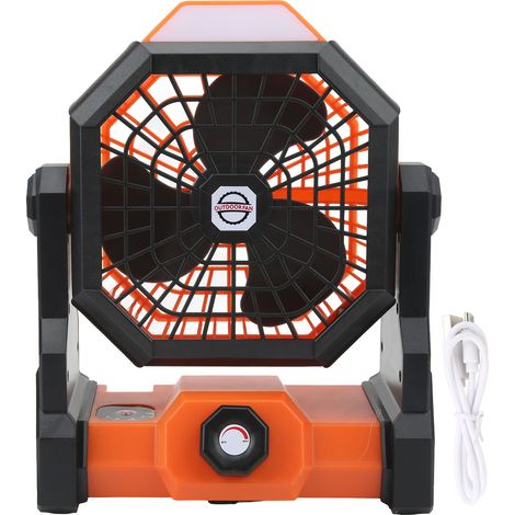 Ventilateur de Camping Portable 7800mAh avec Lumière LED Réglable, Noir et Orange (1/5)