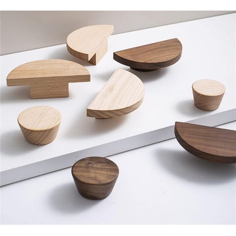 Bouton en bois forme de demi-cercle, poignées tiroir, meuble (1/5)