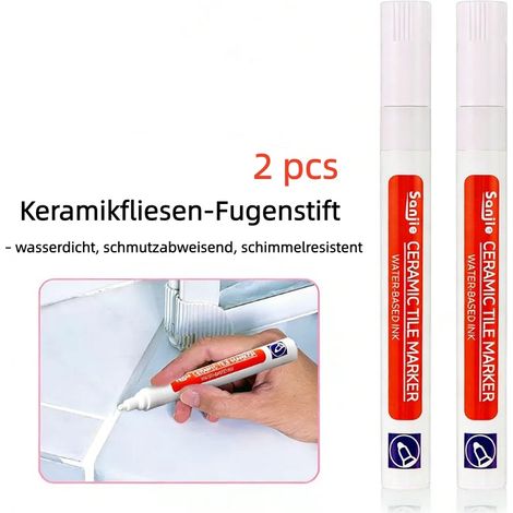 2er Set weiße Fugenstifte, schimmelresistent & wasserdicht, für Fliesenfugen in Küche und Bad – Ausbessern & Umfärben (1/5)