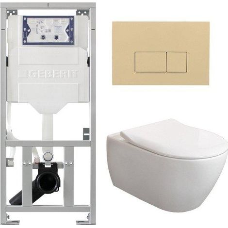 Villeroy & Boch Subway 2.0 DirectFlush CeramicPlus Pack WC slimseat Abattant avec réservoir Geberit et plaque de déclenchement beige avec boutons