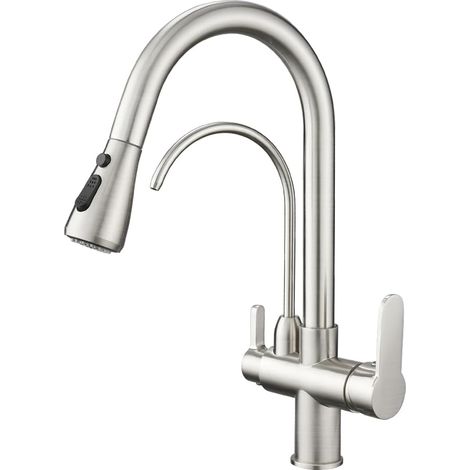Kitchen faucet with water filter and pull-down sprayer, kitchen sink faucet, 3 functions, waterless filtration, brushed (1/5)