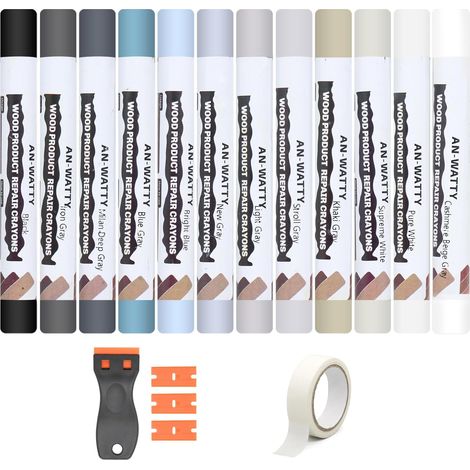 Kit Réparation Parquet 12 Couleurs, Mastic Bois, Pate a Bois Rebouchage Kit Reparation Carrelage pour Stratifié, Bois, PVC, Carrelage, Meubles (12er-gris-blanc) (1/5)