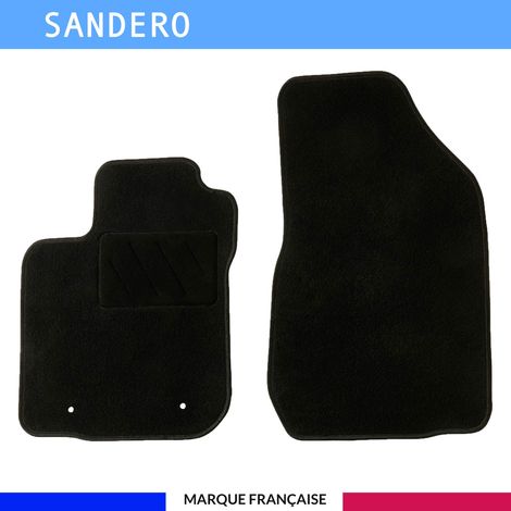 Tapis de sol voiture - Sur mesure pour  Dacia SANDERO (01/2013-12/2017) - Antidérapant : Clips de fixations et scratch - Tapis de sol avant 2 pièces - Moquette - Noir