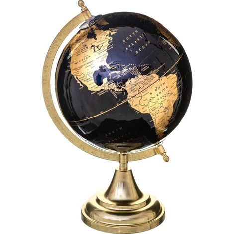 – Globe terrestre 33cm noir or – Matériau papier et métal – Design moderne pour intérieur – Éducatif et décoratif