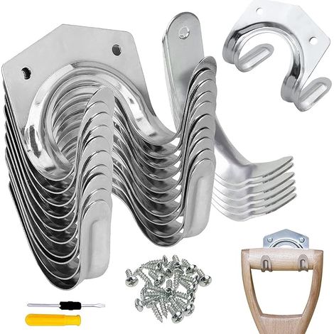 Lntyq 18 Pcs Crochets de Rangement, Porte Outils de Jardin Mural, Porte-Outils Simple/Double en Fer pour Garage Remise Entrepôt Ferme Établi, avec Vis et Tournevis