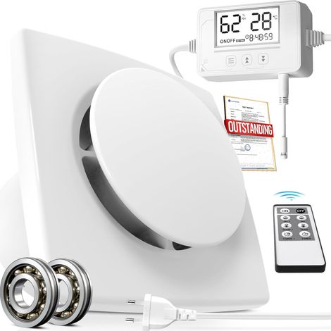 VMC Salle de Bain Capteurs d'Humidité et de Température, Minuterie, Ventilation Extracteur dAir avec Affichage Température et Humidité en Temps Réel, Extracteur d'air 100mm avec Télécommande (1/5)