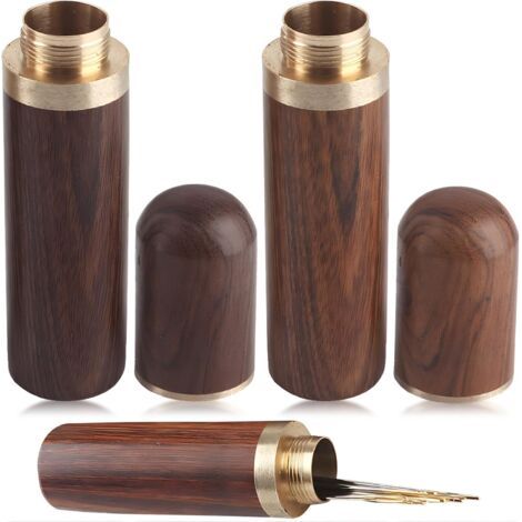 CAILI 2 Pcs Aiguille Boîte, Étuis ronds en bois pour aiguilles, Porte-Aiguille - Boîte de Rangement pour Aiguilles à Coudre, Voyage, Mini Tube à Cure-Dents, Bois(Brun et brun foncé) (1/5)