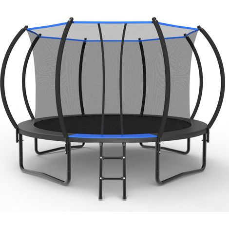 Trampolino rotondo 366 cm con rete di sicurezza e scala, acciaio, per esterno, nero e blu (1/5)