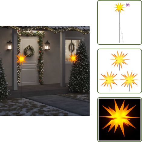 The Living Store LED-Weihnachtssterne 3 Stk. mit Erdspießen Faltbar Gelb 57 cm - LED-Weihnachtsbeleuchtung