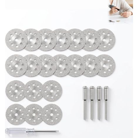 Disque Diamant Mini 25 Pièces, Kit Disques Tronçonneuse 22 mm avec Mandrin 3 mm, Lame de Coupe Métal Pierre Verre Céramique Outil Rotatif Précision. (1/5)