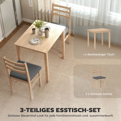 Ensemble de table de salle à manger 3 pièces avec 2 chaises, table de cuisine pour petits espaces, chaises rembourrées, gain de place, MDF, bois naturel (1/5)