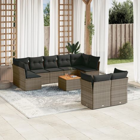vidaXL Salon de jardin avec coussins 10 pcs gris résine tressée (1/5)