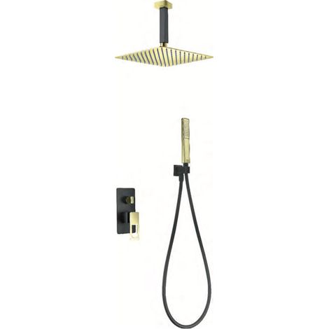 Colonne de douche encastrée avec mitigeur  Modèle SUÈDE  Pommeau de douche de taille standard  Couleur noir or fini peint [IMEX®] (1/2)