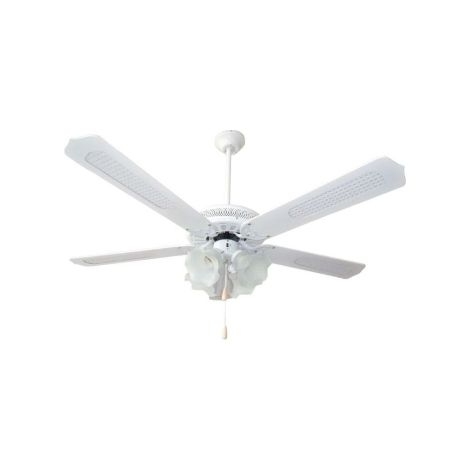 Ventilatore da soffitto in legno laccato bianco 4 lampade - Mod. Marco Polo