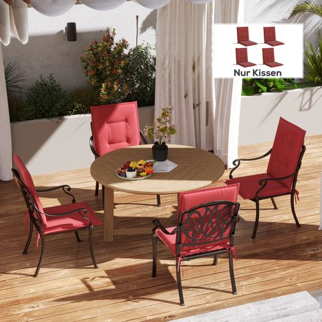 4er Set Sitzkissen 108 x 50 x 5 cm Stuhlkissen mit Bändern, Outdoor Indoor Sitzauflage Weinrot