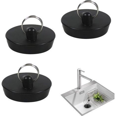 3 bouchons d'étanchéité pour réservoir d'eau-Bouchon de baignoire en caoutchouc-Convient pour les cuisines, etc. -noir (1/5)