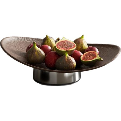 Plat à fruits sur socle métallique imitation bois, plateau de présentation pour fruits, pâtisseries, bijoux et objets d'entrée, décoration salon 30x23cm (1/5)