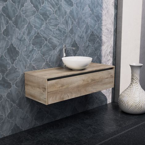 Inda - Badezimmerschrank 1 Schublade B.120 mit Aufsatzwaschbecken / Natureiche - Smeraldo (1/5)