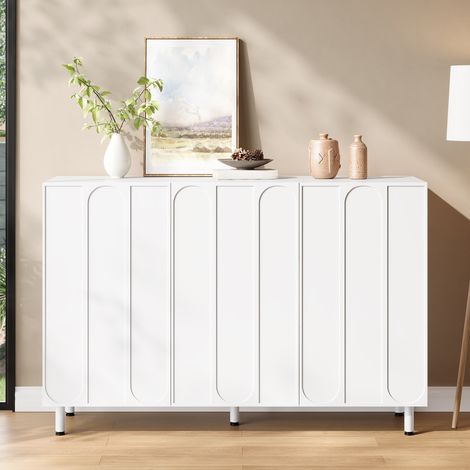 Buffet Design 3 Portes Blanc, Étagères Réglables Pieds Métal - Meuble de Rangement, pour salon cuisine - 120x37x80cm (1/5)