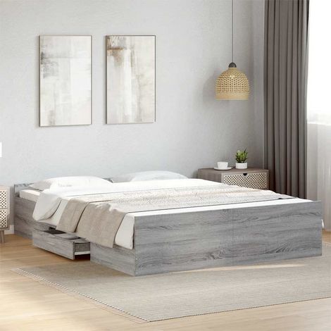 Cadre de lit avec tiroirs sans matelas sonoma gris 160x200 cm (1/5)