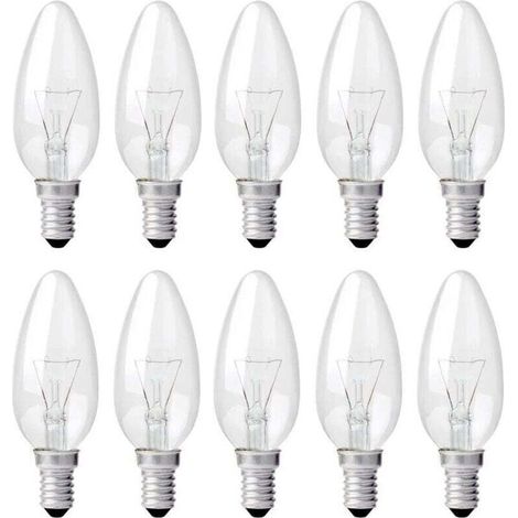 Ampoule Bougie Clair E14 40W, Ampoule Incandescence Dimmable, Blanc Chaud 2700K, 400LM, Ampoule Flamme, E14 Ampoules à bougie à vis Edison, Pack de 10