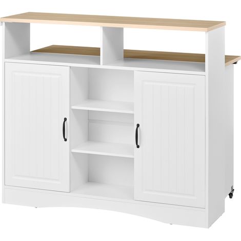 Isola di cucina con ruote estendibile con 2 sgabelli, MDF bianco, 110 x 34-68 x 97,5 cm (1/5)
