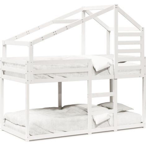 Maison Exclusive - Etagenbett mit Dach Weiß 90x190 cm Massivholz