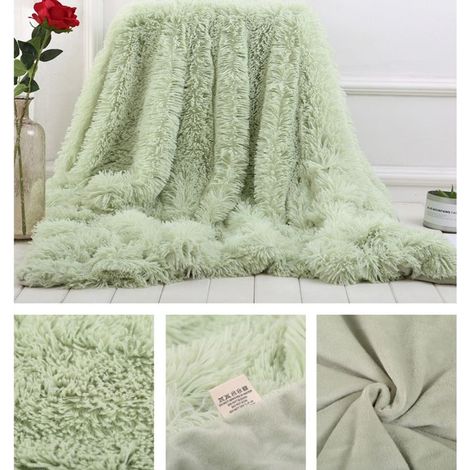 Couverture de Luxe en Fausse Fourrure à Poils Longs, 160x200cm,Douce, Confortable et Chaude pour lit, canapé et Chaise,Vert (1/5)