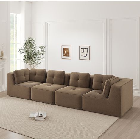 Canapé d'angle modulable 386x104x69 cm marron en velours côtelé sans montage (1/5)