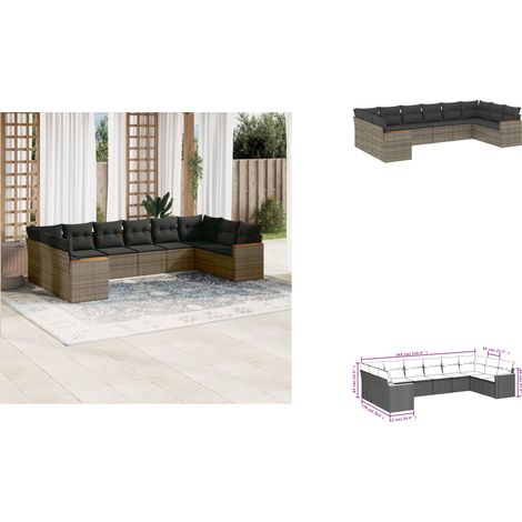 10-tlg. Garten-Sofagarnitur mit Kissen Grau Poly Rattan - Gartenmöbel - Outdoor Möbel - Rattan Sofa - Lounge Set - Esstisch (1/3)