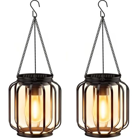 Solar-Hängelaternen (2er-Pack) aus Metall, helle und warme, wasserdichte LED-Laternen für den Außenbereich, klassische dekorative Solarleuchten für Garten und Terrasse