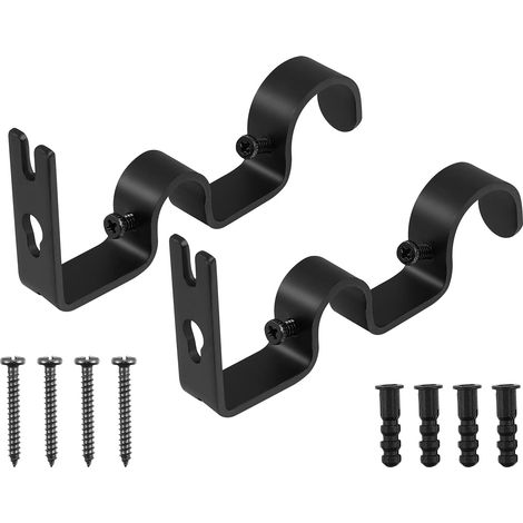2pcs Double Tringle à Rideau Pole Holder Rideau Drapery Rod Supports 18-22mm (Noir) (1/4)