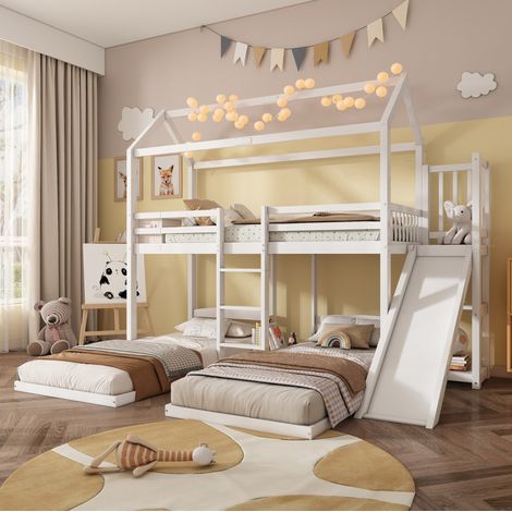 MEUBLIV Etagenbett 90x200 cm weiß – mit Rutsche und Dachdesign, ohne Matratze (1/5)