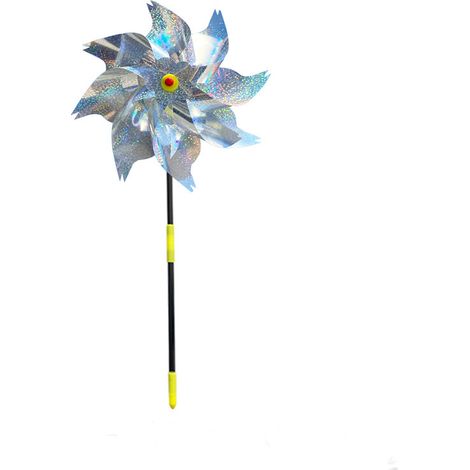 Set aus 8 reflektierenden 39,6 cm Windmühlen mit Gartenpfählen, die Vögel verscheuchen, für Garten-, Rasen- oder Bauernhofdekoration (silber) (1/5)