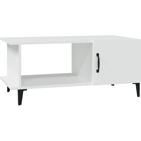 Mesa de centro de diseño moderno y contemporáneo 90 x 50 x 40 cm madera de ingeniería blanca y metal DEC038020
