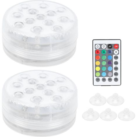 2 lampes LED de piscine 16 couleurs RGB submersibles avec ventouse magnétique pour aquarium et fontaine