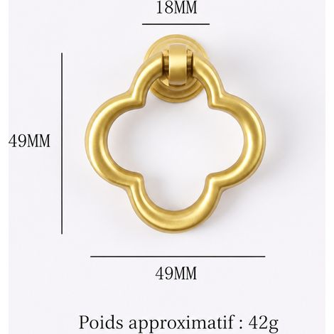 Poignée de meuble en laiton doré T2549-5.5 à anneau quatre feuilles mat t2549-5 5 4,9 × 4,9 × 4,9 cm 42 g – Livraison gratuite