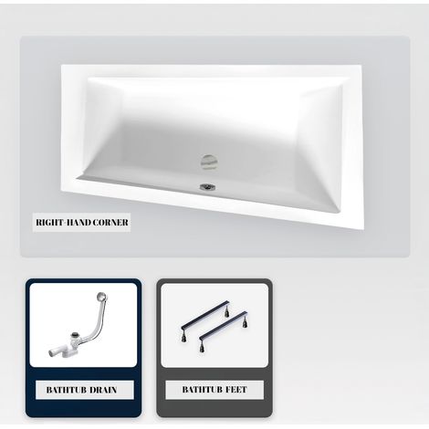 Asymmetrische Badewanne - 170 x 125 cm - Rechts - ohne Verkleidung - mit Füßen - Ablaufgarnitur Chrom - INTIMA DUO