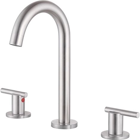 Robinet d'eau, inox, 2 poignées, 3 trous, pour salle de bain (1/5)
