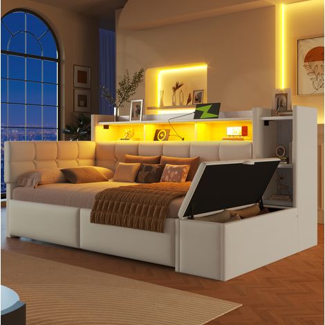 Bett Schlafsofa mit Stauraum 90x190 Weiß HAVRYA (1/5)