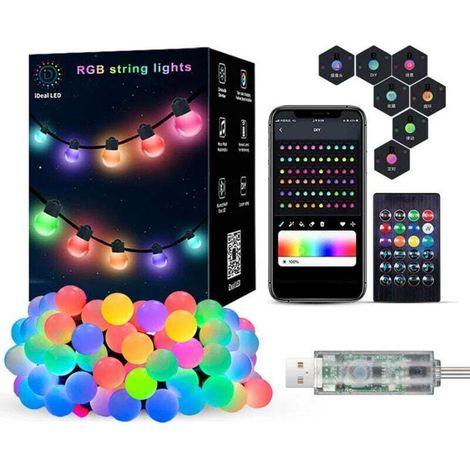 Guirlande Lumineuse 10M Multicolore Étanche avec Télécommande, Lumières Guirlande, APP, Contrôle Intelligent, Lumière Symphonie, Ligne Cuir, Cordon Lampe, Jardin, Décoration Noël, Lanterne