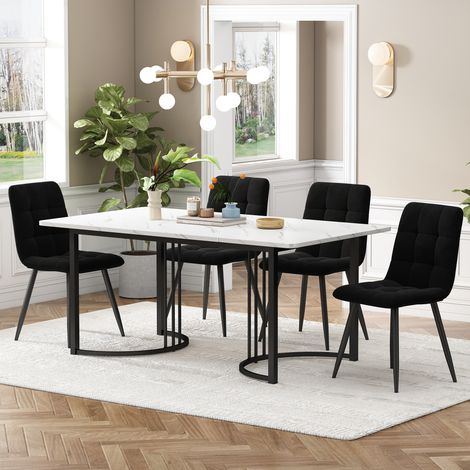 Set tavolo sedie 140x80 cm marmo bianco OKMYHOME (1/5)