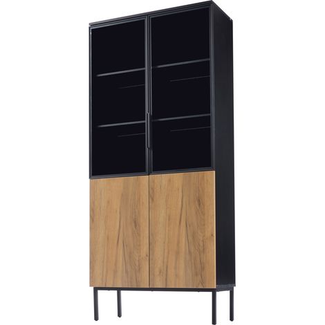 Glasvitrine mit LED 180 cm Schwarz und Eiche 74 x 31 cm (1/5)
