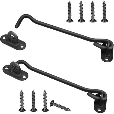 Loquet de porte à crochet en 2 parties avec 8 vis - 300 mm, acier inoxydable noir (1/5)