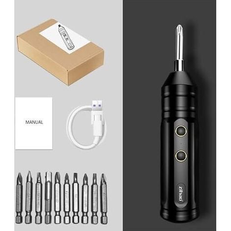 10-Piece Electric Screwdriver Set, Household Rechargeable Electric Screwdriver Tool, Multi-Function Screwdriver Tool Set (Black Ink) (1/3)
