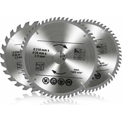 3 lames de scie circulaire carbure - 24T/48T/60T - 210x30mm - Pour bois, métal, aluminium - TCT qualité